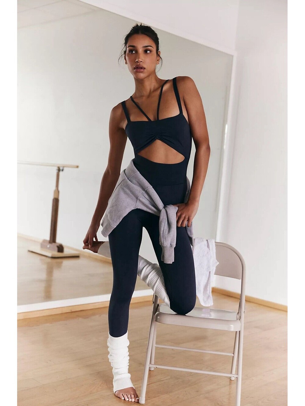 Free People FP Movement Good Karma One Piece M/L Light Grey Jumpsuit Workout